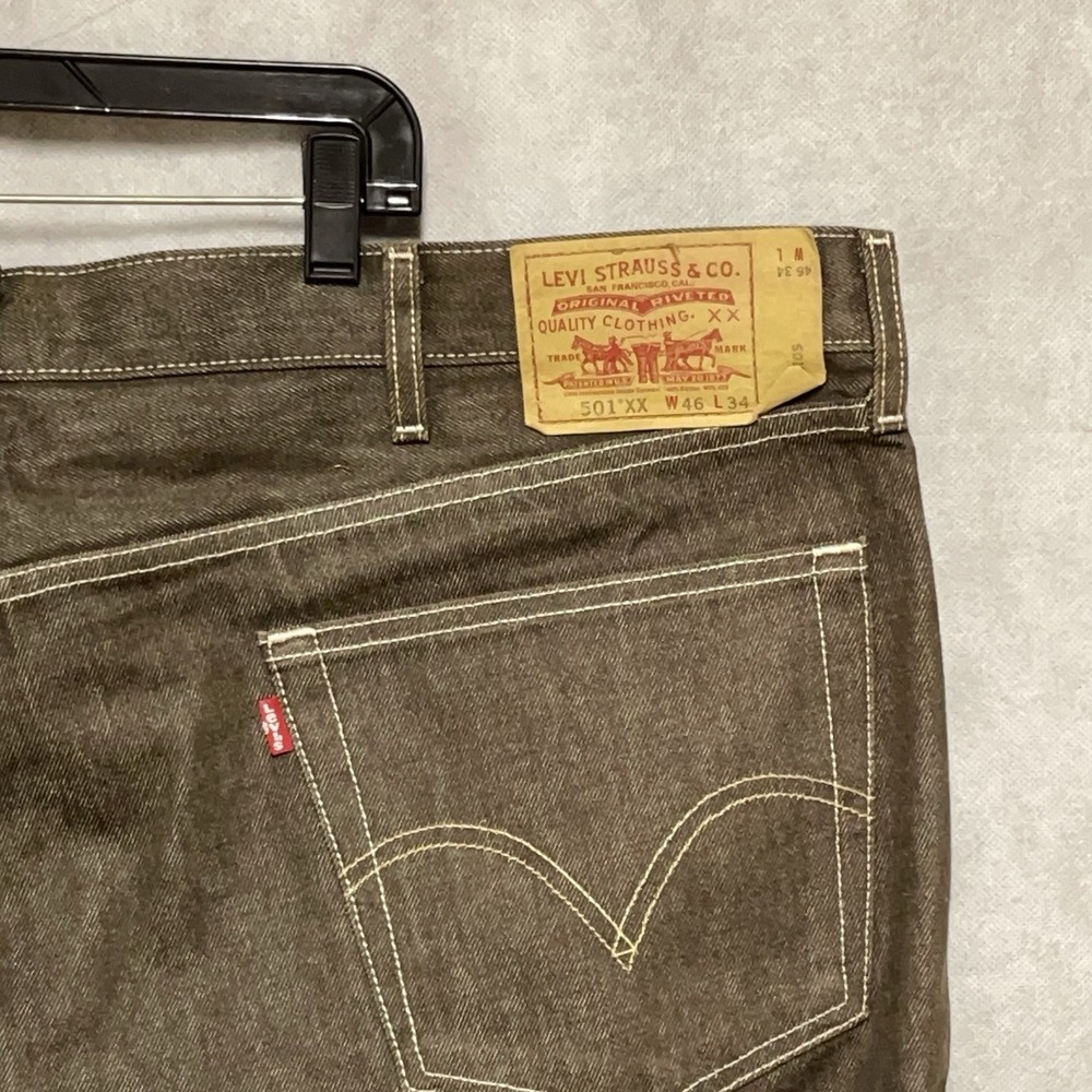 VTG Levi's 501 XX Jeans Men 46X34 Brown Hard Denim Straight Button Shrink To Fit
